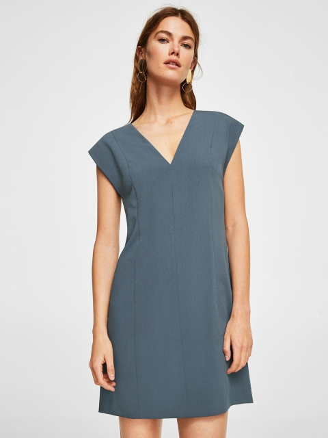 

MANGO Women Blue Solid A-Line Dress