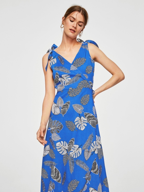 

MANGO Women Blue Printed Midi Wrap Dress