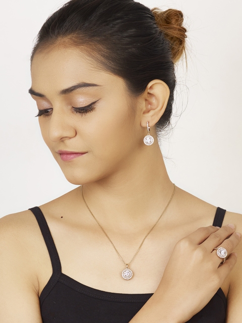 

Peora White CZ-Stones Gold-Toned Circular-Shaped Jewellery Set