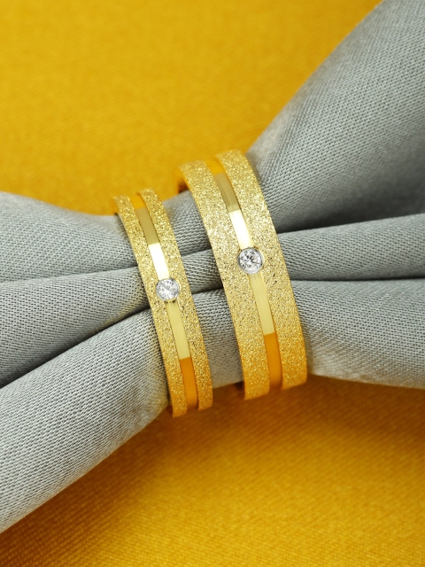 

Peora Set of 2 18 K Gold-Plated Stone-Studded Wedding Couple Rings