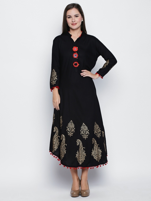 

Ishin Women Black Printed A-Line Dress
