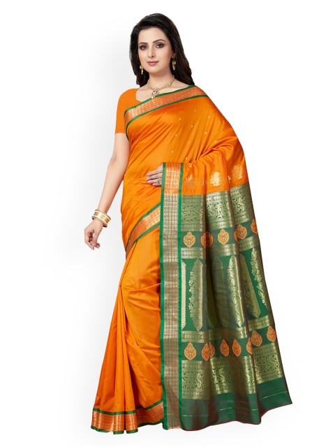 

Ishin Mustard Yellow Woven Design Poly Silk Saree
