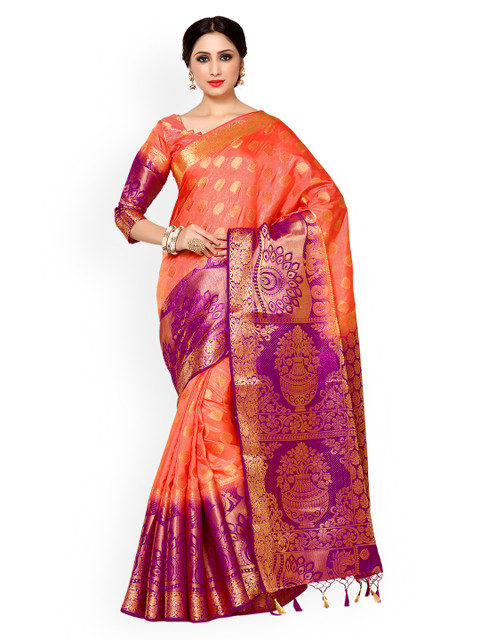 

MIMOSA Coral Pink Art Silk Woven Design Kanjeevaram Saree