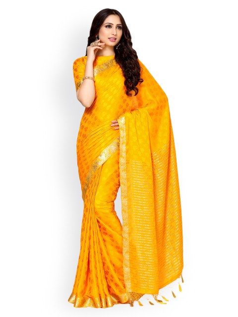 

MIMOSA Mustard Poly Crepe Woven Design Pochampally Saree