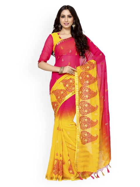 

MIMOSA Pink Poly Chiffon Embroidered Pochampally Saree