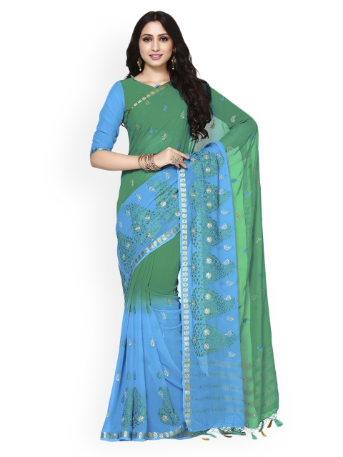 

MIMOSA Green Poly Chiffon Embroidered Pochampally Saree