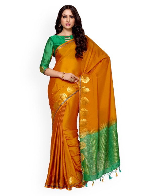 

MIMOSA Rust Poly Crepe Woven Design Pochampally Saree