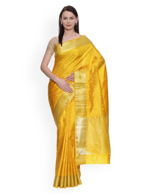 

MIMOSA Yellow Art Silk Woven Design Kanjeevaram Saree
