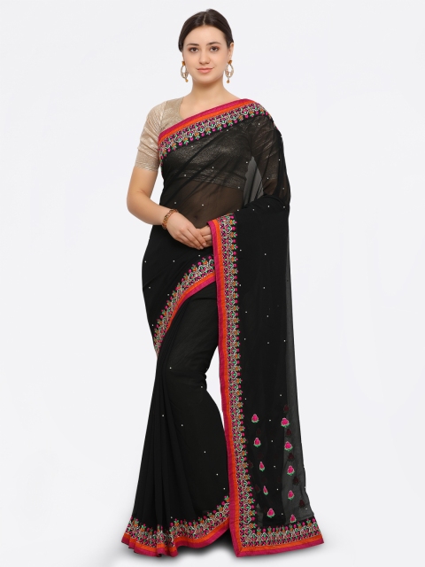 

Sugathari Black & Pink Poly Georgette Embroidered Saree