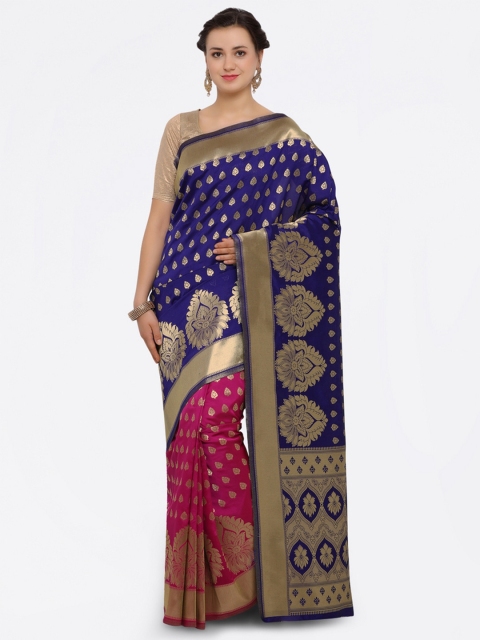 

Sugathari Blue & Pink Silk Blend Woven Design Banarasi Saree