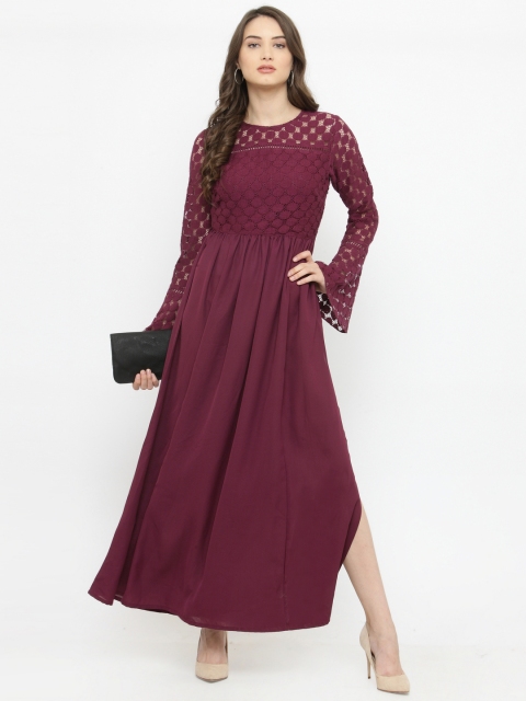 

plusS Women Burgundy Self Design Maxi Dress