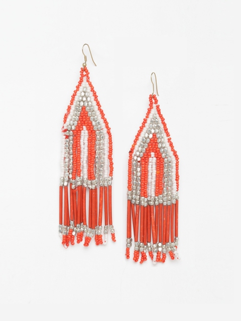 

TJORI Red Geometric Drop Earrings