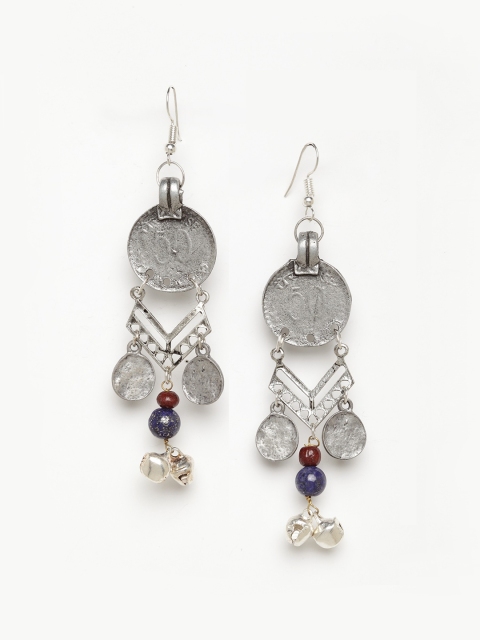 

TJORI Silver-Toned Geometric Drop Earrings