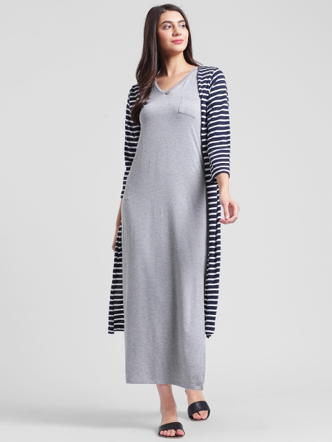 

Rigo Navy Blue Striped Open-Front Shrug