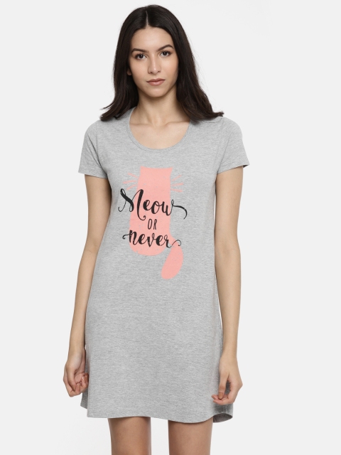 

Slumber Jill Grey Melange Printed Sleep Shirt