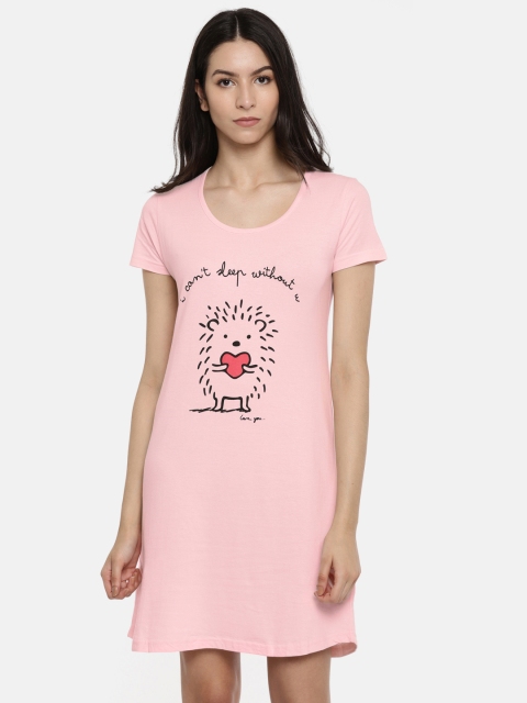 

Slumber Jill Pink Printed Round Neck Sleep Shirt FWSJ989