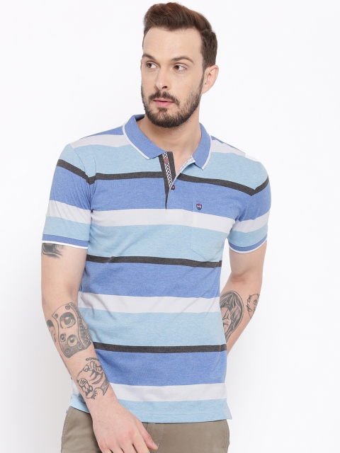 

Duke Men Blue Striped Polo Collar T-shirt