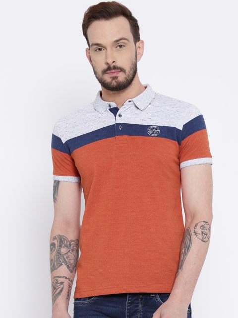 

Duke Men Orange Colourblocked Polo Collar T-shirt