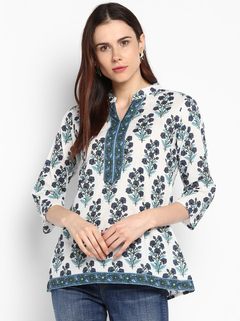 

Bhama Couture Women Off-White Printed A-Line Pure Cotton Top