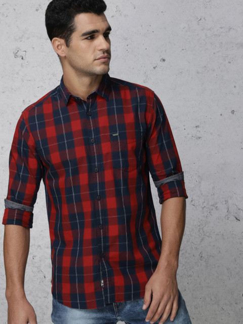 

Ecko Unltd Men Red & Navy Blue Slim Fit Checked Casual Shirt