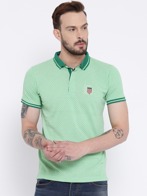 

Duke Men Green Printed Polo Collar T-shirt