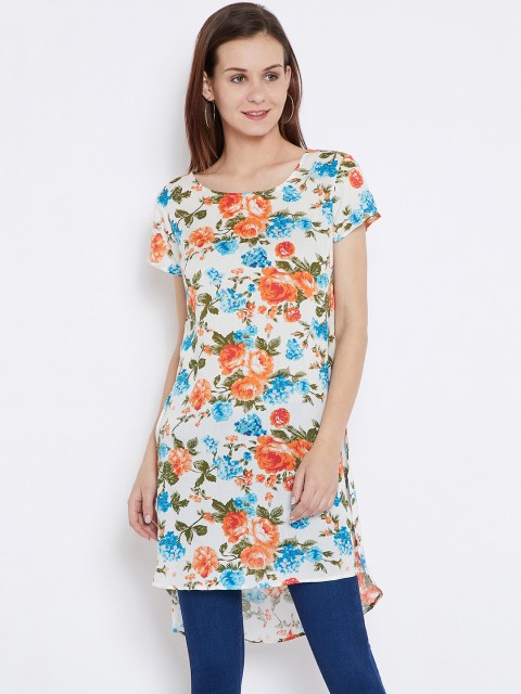 

Ruhaans Off-White & Blue Printed High-Low Tunic
