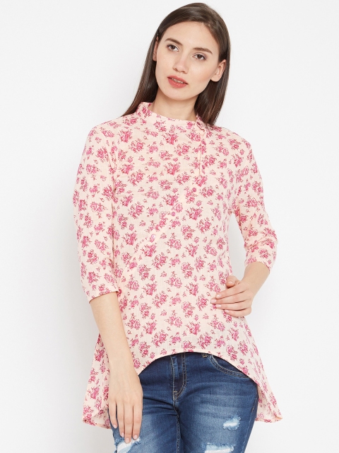 

Ruhaans Peach-Coloured & Pink Printed Asymmetric Tunic