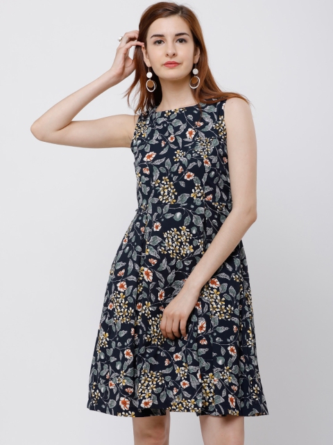 

Tokyo Talkies Women Navy Blue Printed Fit and Flare Dress