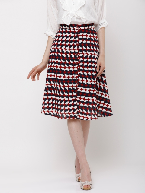 

Tokyo Talkies Women Maroon & Navy-Blue Printed Skirt