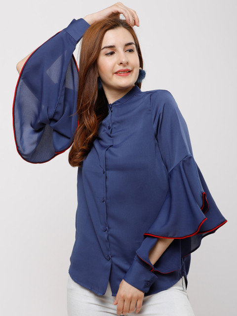 

Tokyo Talkies Women Blue Regular Fit Solid Casual Shirt
