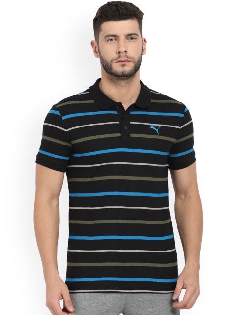 

Puma Men Black Striped Polo Collar T-shirt