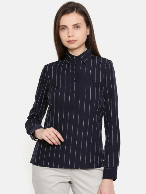 

Park Avenue Women Blue Striped Shirt Style Top