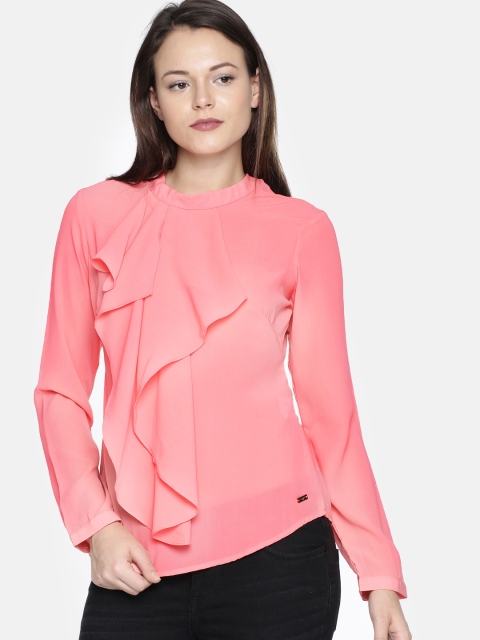 

Park Avenue Women Pink Solid Ruffled Top