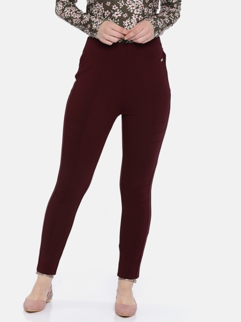 

Park Avenue Woman Burgundy Skinny Fit Solid Regular Trousers, Violet