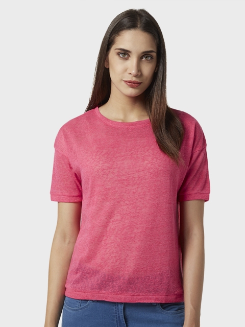 

Park Avenue Women Pink Solid Extended Sleeves T-shirt