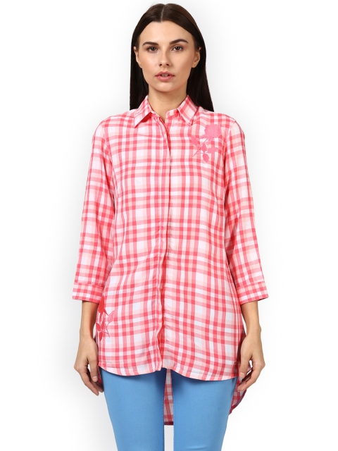

Park Avenue Women Red Checked Shirt Style Longline Top
