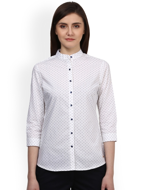 

Park Avenue Women White & Blue Regular Fit Printed Casual Shirt