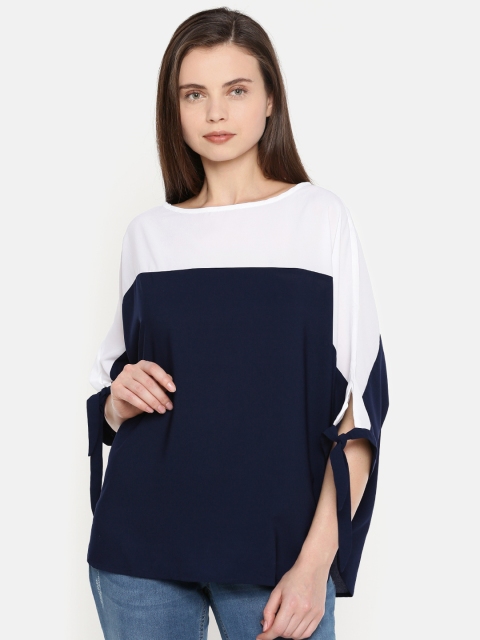 

Park Avenue Women Blue & White Colourblocked Top