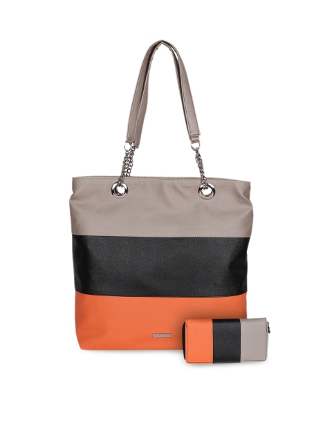 

OsaiZ Taupe & Black Colourblocked Shoulder Bag