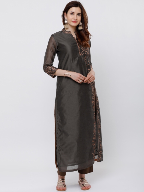 

Vishudh Women Olive Green & Gold-Toned Printed Straight Kurta