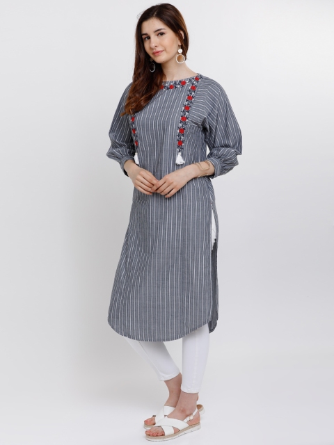 

Vishudh Women Grey & White Embroidered Straight Kurta