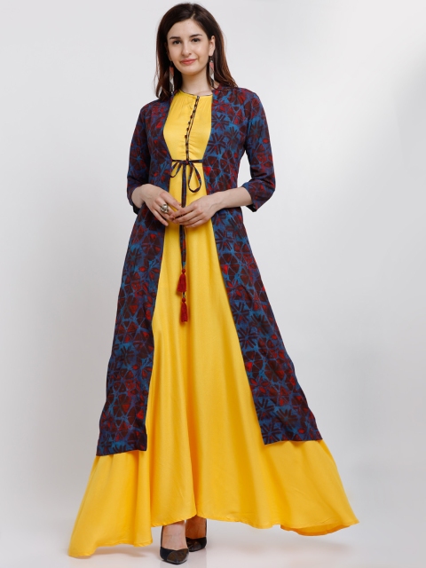 

Vishudh Women Blue & Yellow Printed Anarkali Kurta