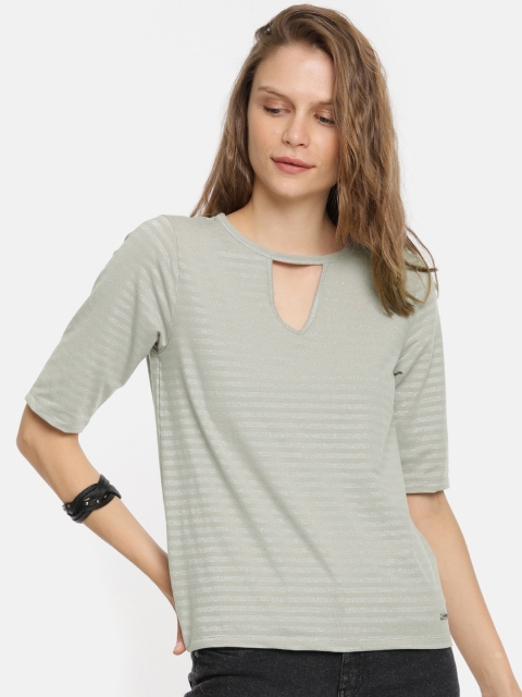 

Roadster Women Grey Striped Top