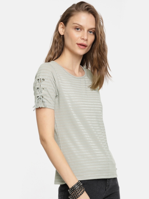 

Roadster Women Grey Striped Top