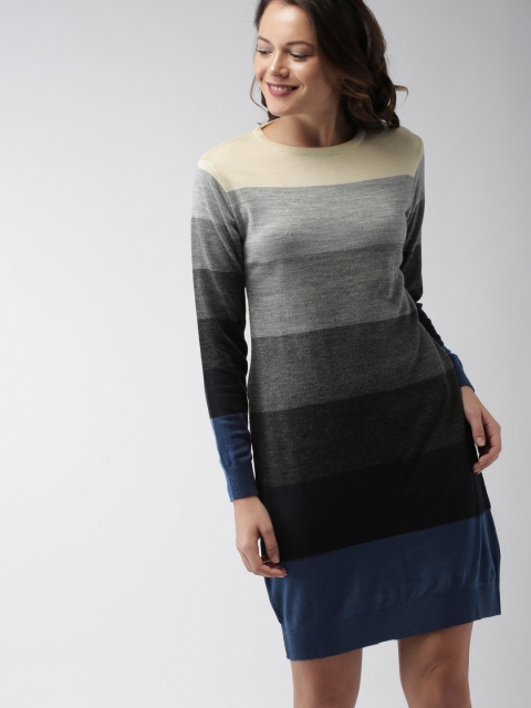 

Mast & Harbour Women Grey & Beige Colourblocked Sweater Dress