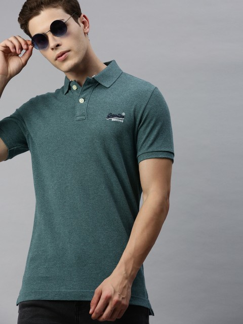 

Superdry Men Green Solid Polo Collar T-shirt