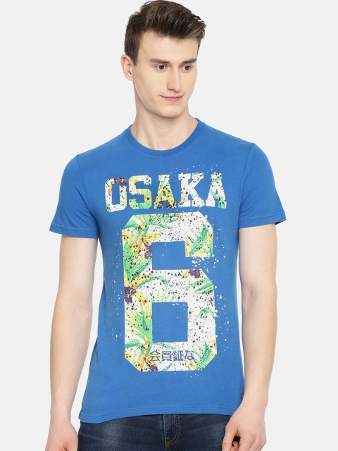 

Superdry Men Blue Printed Round Neck T-shirt
