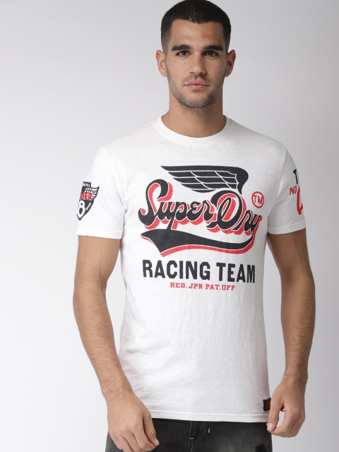 

Superdry Men White Printed Round Neck T-Shirt