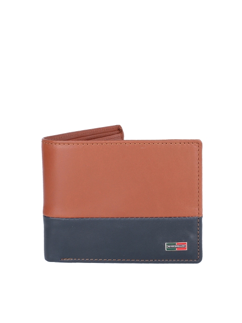 

Peter England Men Coffee Brown & Navy Blue Colourblocked Two Fold Wallet