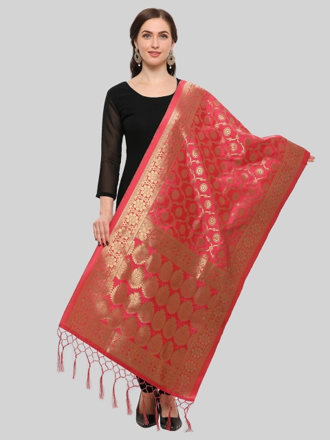 

Blissta Red & Gold-Toned Woven Design Banarasi Dupatta